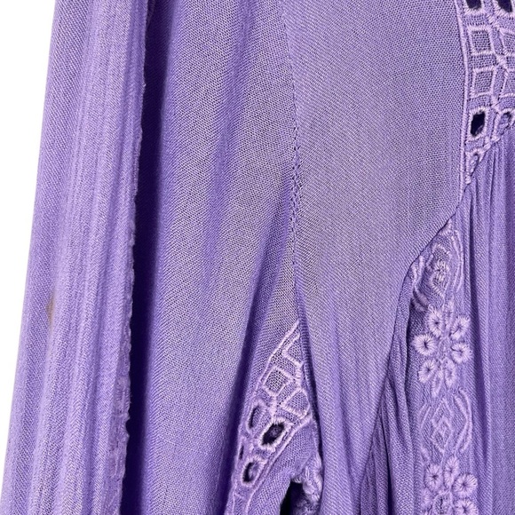 Free People Kiss Kiss Embroidered Purple Amethyst Eyelet Tunic Dress Size Medium - Picture 14 of 15
